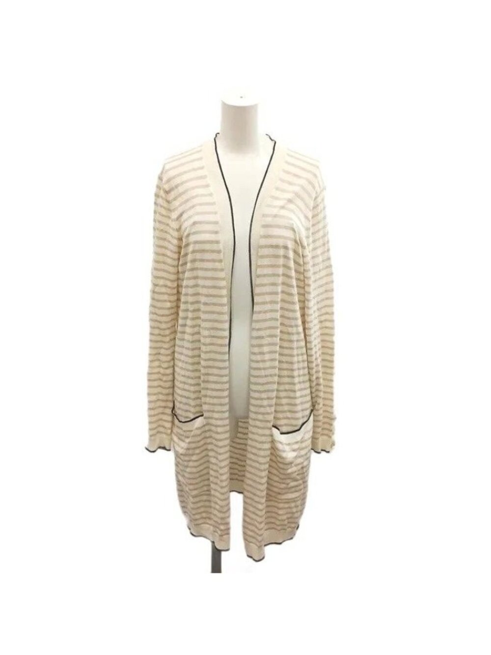 Max Mara White Tag Knit Cardigan Haori Striped Open Front Ivory Brown S